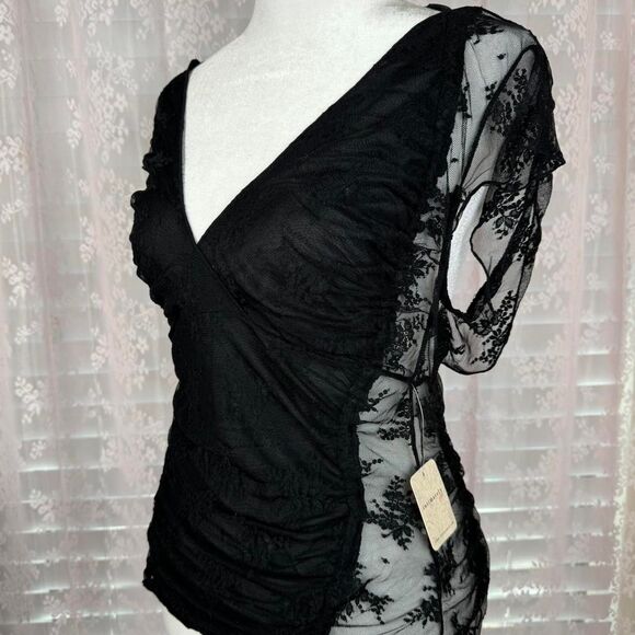 Free People new with tags black lace sheer fairy whimsy goth top - Picture 3 of 8